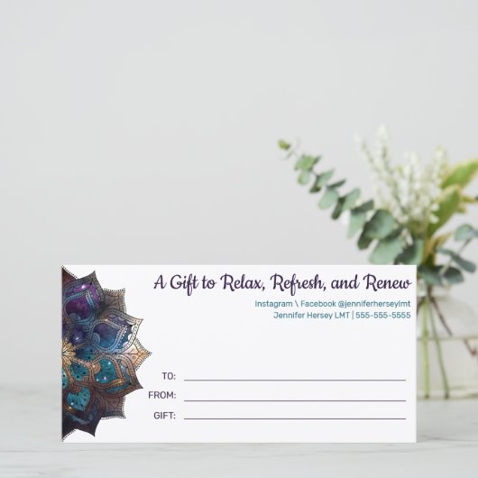 Cosmic Lila Boho Mandala Geschenkkarte (Stehend Vorderseite)