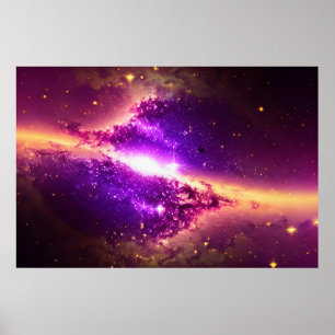 Cosmic Lila Gold Space Nebulare Star Night Sky Poster