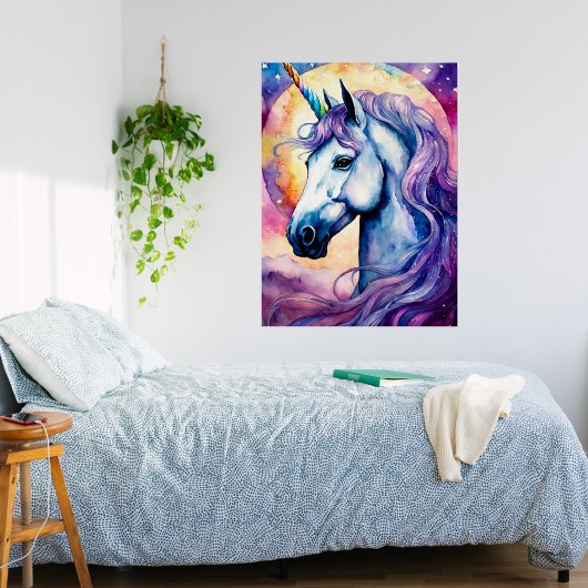 Cosmic Lila Unicorn Glossy Poster