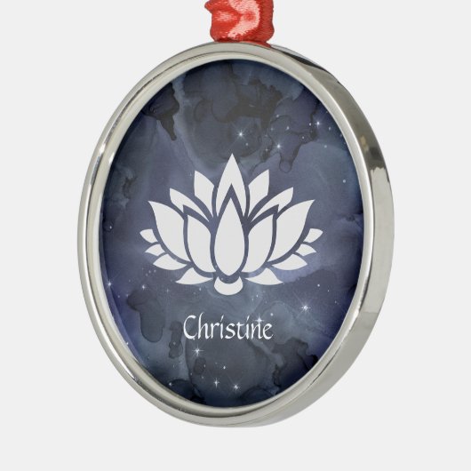 Cosmic Lotus Blume in Dark Starry Sky Ornament Aus Metall (Links)