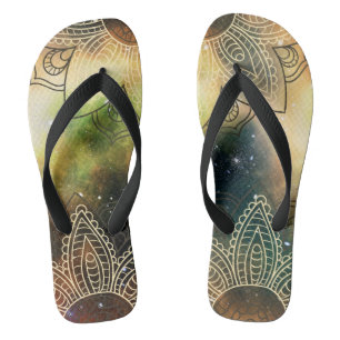 Cosmic Lotus Mandala Boho Flip Flops Badesandalen