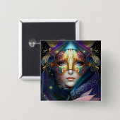 Cosmic Masked Goddess Queen Fantasy Art Button (Vorne & Hinten)