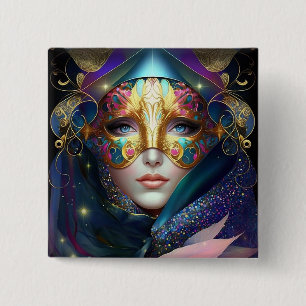 Cosmic Masked Goddess Queen Fantasy Art Button