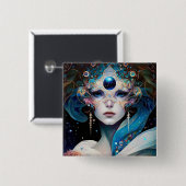 Cosmic Masked Goddess Queen Fantasy Art Button (Vorne & Hinten)