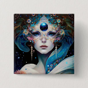 Cosmic Masked Goddess Queen Fantasy Art Button