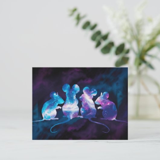 Cosmic Mäuse Design Postkarte (Stehend Vorderseite)