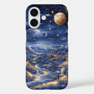 Cosmic Midnight Blue Mythical Fantasy Illustration iPhone 16 Hülle