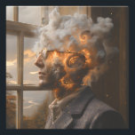 Cosmic Mind Dissolving Head Portrait Fotodruck<br><div class="desc">A thoughtful man in round glasses and tweed stands at an open window as his head transforms into a radiant cosmic nebula. Swirling clouds of fiery orange, molten gold, electric turquoise, lavender, and deep indigo spiral upward with glowing spirals and starry flecks, while soft afternoon light illuminates his face and...</div>