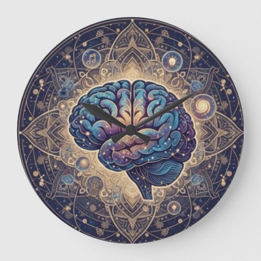 Cosmic Mind Mandala – Abstract Brain Art Große Wanduhr (Vorderseite)