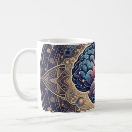 Cosmic Mind Mandala – Abstract Brain Art Kaffeetasse (Links)