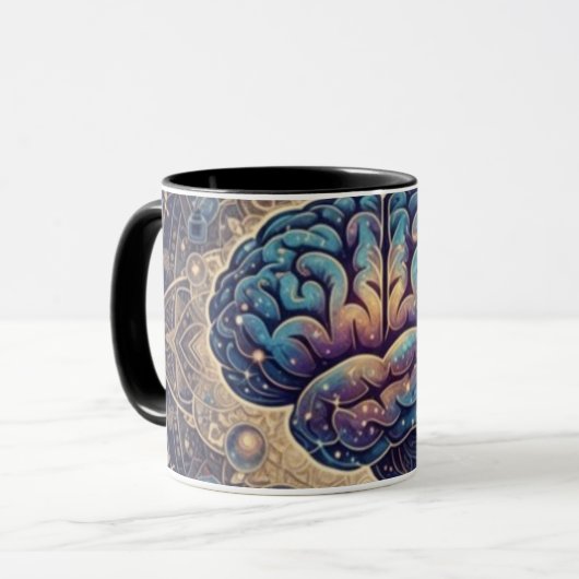 Cosmic Mind Mandala – Abstract Brain Art Tasse (Vorderseite Links)