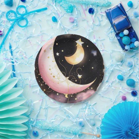 Cosmic Moon Stars Wasserfarbe Girl Babydusche Pappteller (Party)