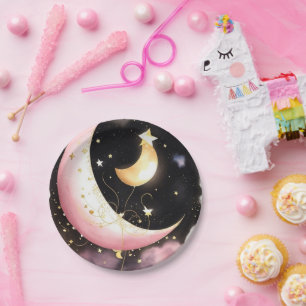 Cosmic Moon Stars Wasserfarbe Girl Babydusche Pappteller