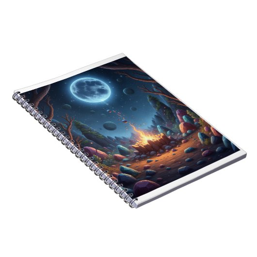 Cosmic Moonlight Campfire Fantasy Spiral Notebook Notizblock (Rechte Seite)