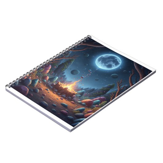 Cosmic Moonlight Campfire Fantasy Spiral Notebook Notizblock (Linke Seite)