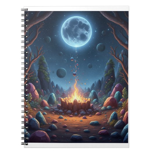 Cosmic Moonlight Campfire Fantasy Spiral Notebook Notizblock (Vorderseite)