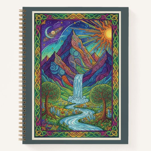 Cosmic Mountain Waterfall Zentangle Nature Journal Notizblock (Vorderseite)
