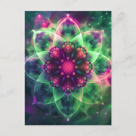 Cosmic Neon Blume Mandala Postkarte (Vorderseite)