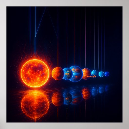 Cosmic Newton’s Cradle – Planetary Motion Art Poster (Vorne)