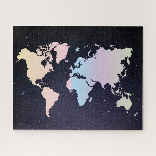 Cosmic Night Galaxy & Holographic Pastel Weltkarte Puzzle (Horizontal)
