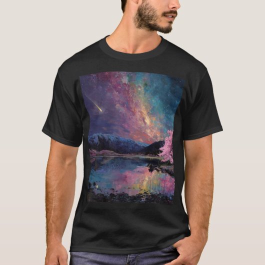"Cosmic Night Sky Landschaftsbild T - Shirt (Vorderseite)