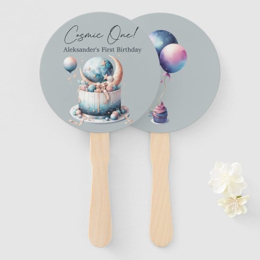 Cosmic One! Celestial 1st Boy Birthday Fächer (Vorne und Hinten)