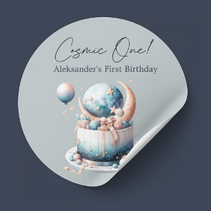 Cosmic One! Celestial 1st Boy Birthday Runder Aufkleber