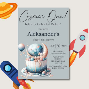 Cosmic One! Himmlisches Aquarell 1. Jungen-Geburts Einladung