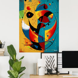 Cosmic Orbit Abstraction in Teal & Tangerine  Poster