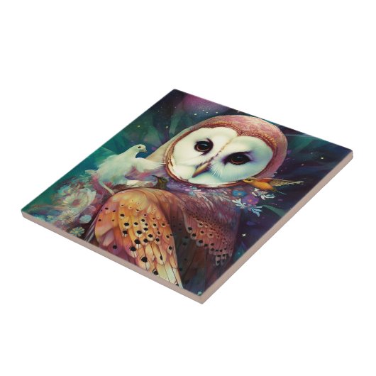 Cosmic Owl Fantasy Art Fliese (Seite)