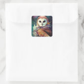Cosmic Owl Fantasy Art Quadratischer Aufkleber (Tasche)