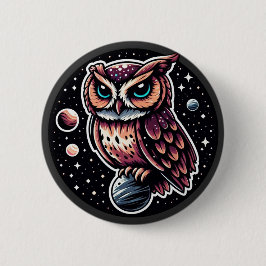 Cosmic Owl Illustration - Eule, Raum, Kunstwerk Button