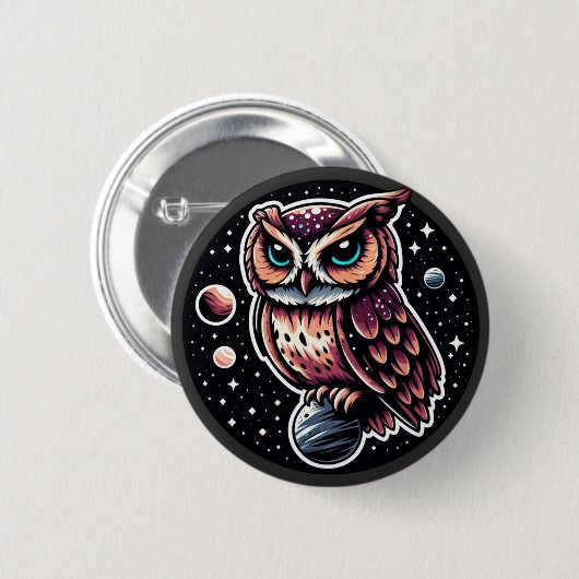 Cosmic Owl Illustration - Eule, Raum, Kunstwerk Button (Vorne & Hinten)