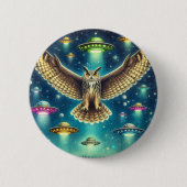 Cosmic Owl Nightscape - Ufos im Himmel Button (Vorderseite)