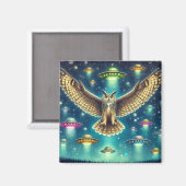 Cosmic Owl Nightscape - Ufos im Himmel Magnet (Vorderseite/Rückseite)
