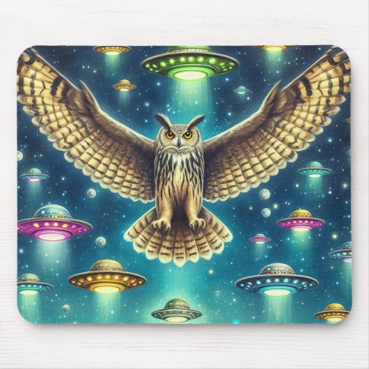 Cosmic Owl Nightscape - Ufos im Himmel Mousepad (Vorne)