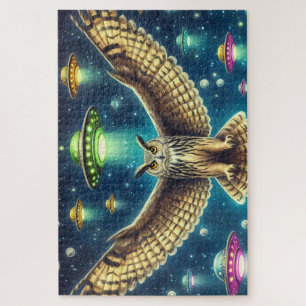 Cosmic Owl Nightscape - Ufos im Himmel Puzzle