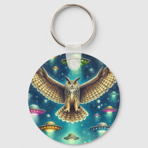 Cosmic Owl Nightscape - Ufos im Himmel Schlüsselanhänger