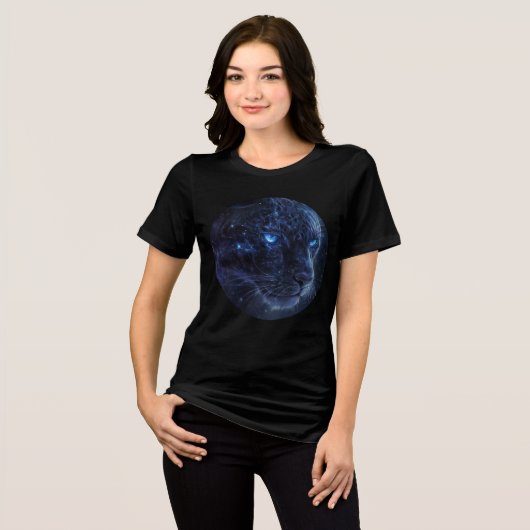 Cosmic Panther with Glowing Blue Eyes Tri-Blend Shirt (Vorderseite voll)