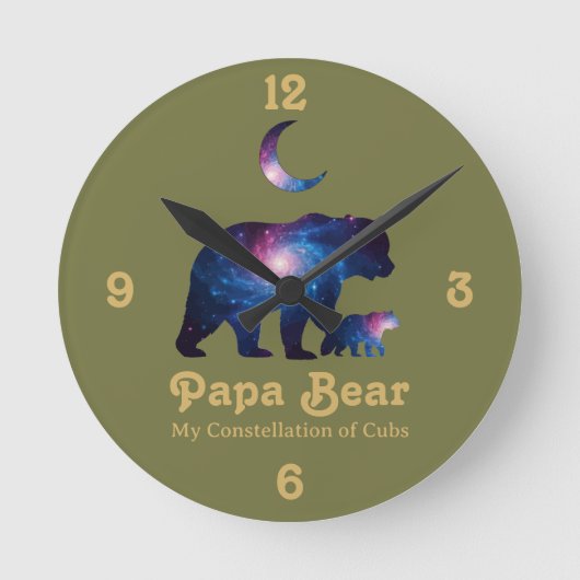 Cosmic Papa Bear & Cub Runde Wanduhr (Vorderseite)