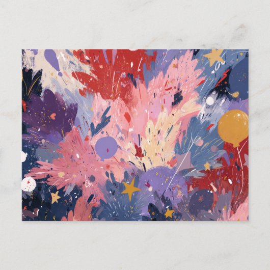 Cosmic Party Abstract Explosion Postkarte (Vorderseite)