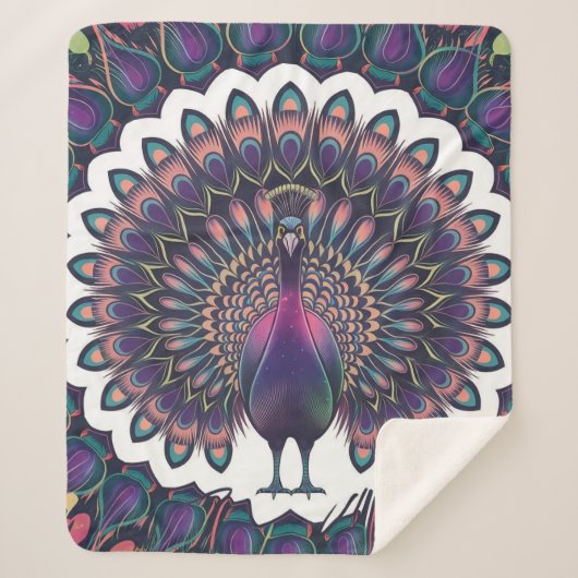 Cosmic Peacock Mandala Fleece Blanket Sherpadecke (Vorderseite)