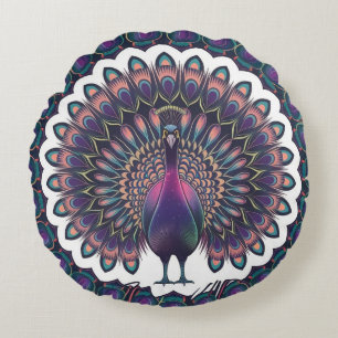 Cosmic Peacock Mandala Throw Pillow Rundes Kissen