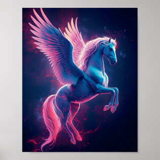 Cosmic Pegasus Wall Art – Neon Blue Poster