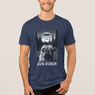 Cosmic-Pug-UFO-Selfie Außerirdischer-Hund-Tee Tri-Blend Shirt