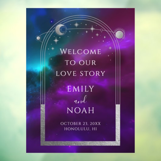 Cosmic Purple Teal Sun Moon Stars Welcome Sign Fensteraufkleber (Blatt 3)