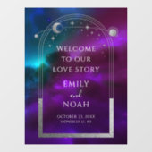 Cosmic Purple Teal Sun Moon Stars Welcome Sign Fensteraufkleber (Blatt)