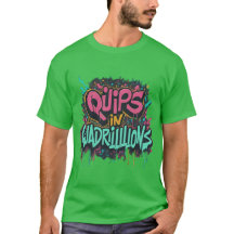 Cosmic Quips T - Shirt Design in grüner Farbe