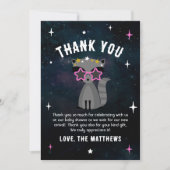 Cosmic Raccoon Wild One Pink Girl Baby Dusche Dankeskarte (Vorderseite)