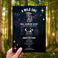 Cosmic Raccoon Wild One Pink Girl Baby Dusche
